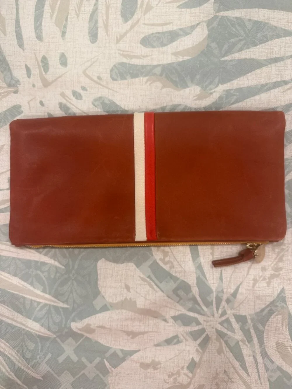 Clare V. Foldover Clutch in Cognac, Red & Cream Soldout on Revolve!